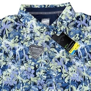 Callaway Mens 2X Peacoat Blue Green Polo Swing Tech Golf Apparel NWT